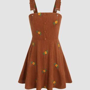 Floral Corduroy Embroidered Overall Mini Dress NWT